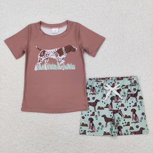 Dog Brown Green Boys Shorts Sets