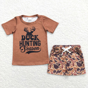 Duck Hunting Season Camo Brown Boys Shorts Sets