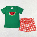 Watermelon Red Plaid Green Boys Shorts Sets