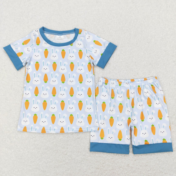 Carrot Bunny Blue Boys Easter Pajamas