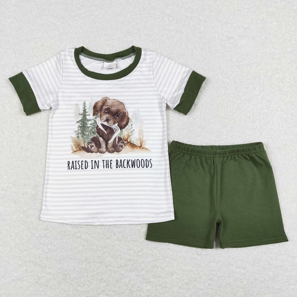 Raised in the Backwoods Stripe Green Boys Shorts Sets