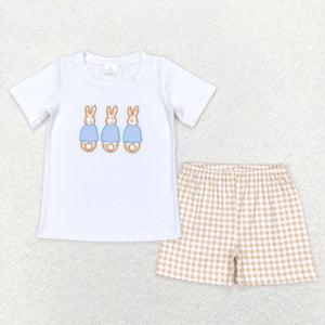 Bunny Khaki Plaid White Boys Easter Outfits