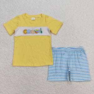 Beach Ball Castle Blue Stripe Yellow Boys Shorts Sets