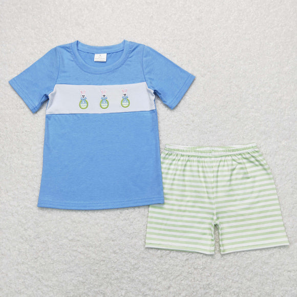 Bunny Eggs Green Stripe Boys Easter Outfits