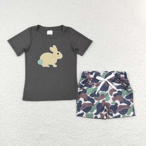 Bunny Camo Beige Gray Boys Easter Outfits