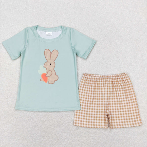 Bunny Carrot Plaid Bluish Boys Easter Outfits