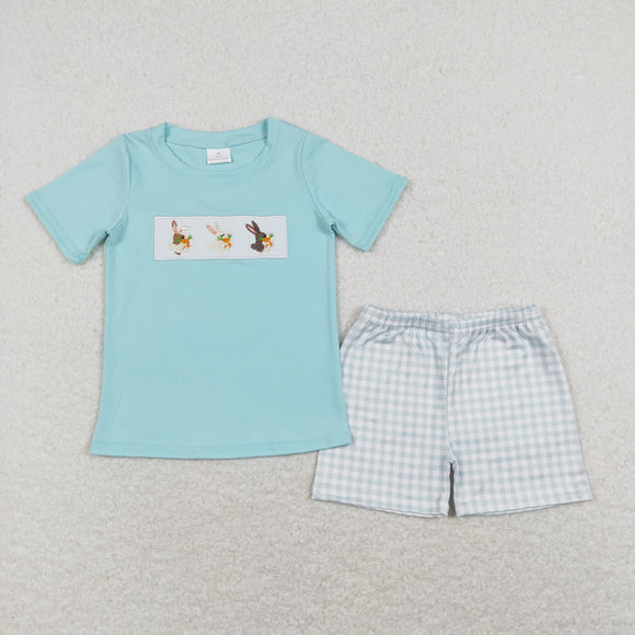 Bunny Plaid Blue Boys Easter Outfits