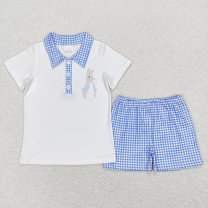 Bunny Blue Plaid Boys Easter Outfits