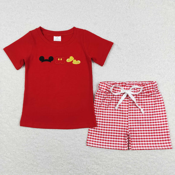 Cartoon Red Plaid Boys Shorts Sets