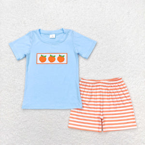 Orange Stripe Blue Boys Shorts Sets