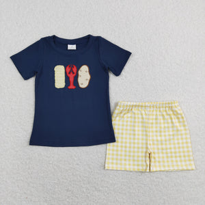 Corn Crawfish Navy Boys Shorts Sets