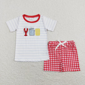 Corn Crawfish Stripe Red Plaid Boys Shorts Sets