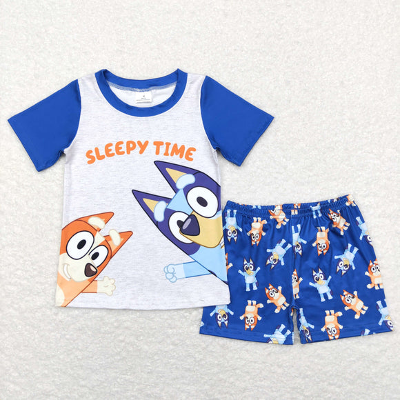 Cartoon Dogs Blue Boys Short Sleeve Pajamas