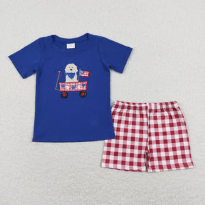 Dog Stars Trolley Red Plaid Blue Boys 4th of July Outfits