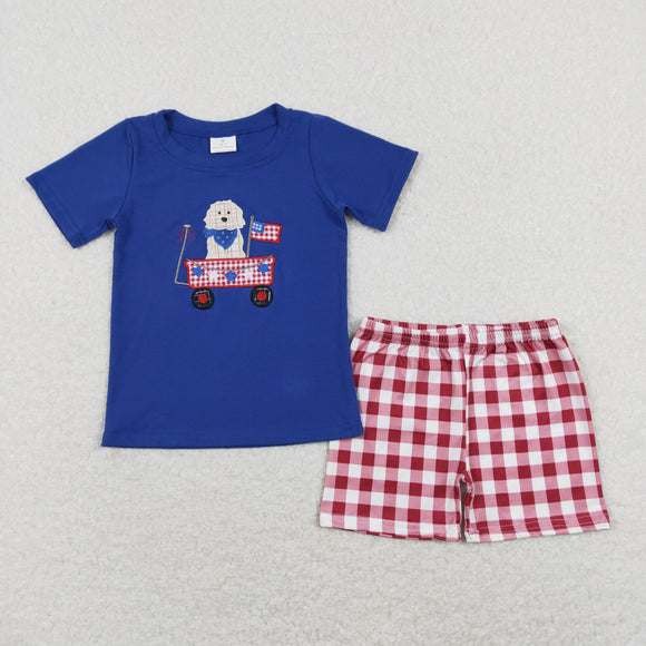 Dog Stars Trolley Red Plaid Blue Boys 4th of July Outfits