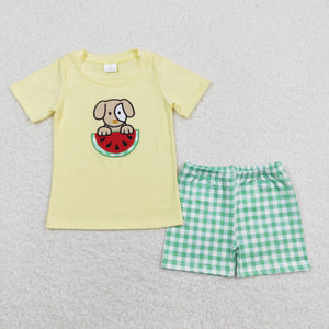 Watermelon Dog Yellow Boys Shorts Sets