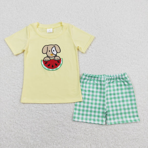 Watermelon Dog Yellow Boys Shorts Sets