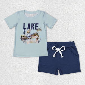 Lake Life Blue Navy Boys Shorts Sets