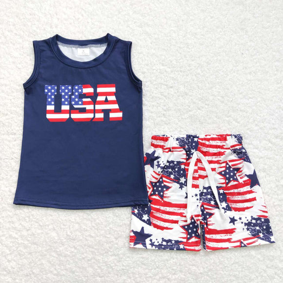 USA Stars Navy Boys 4th of July Outfits