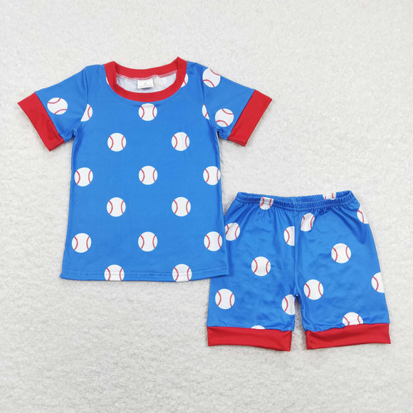 Baseball Red Blue Boys Short Sleeve Pajamas