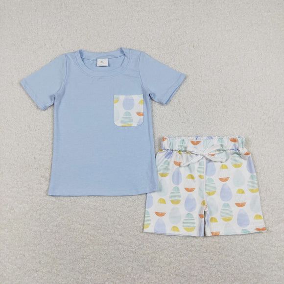 Colorful Eggs Blue White Boys Easter Outfits