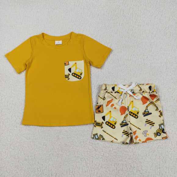 Construction Truck Pocket Yellow Boys Shorts Sets