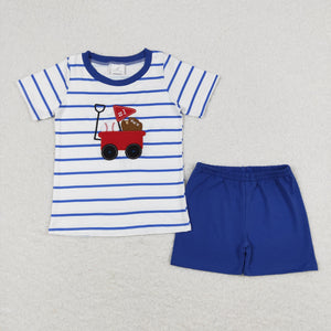 Baseball Blue Stripe Boys Shorts Sets