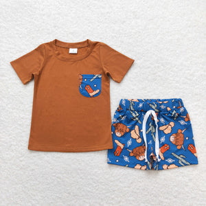 Boots Yak Blue Pocket Brown Boys Shorts Sets