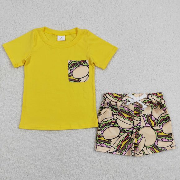 Hamburger Pocket Yellow Boys Shorts Sets