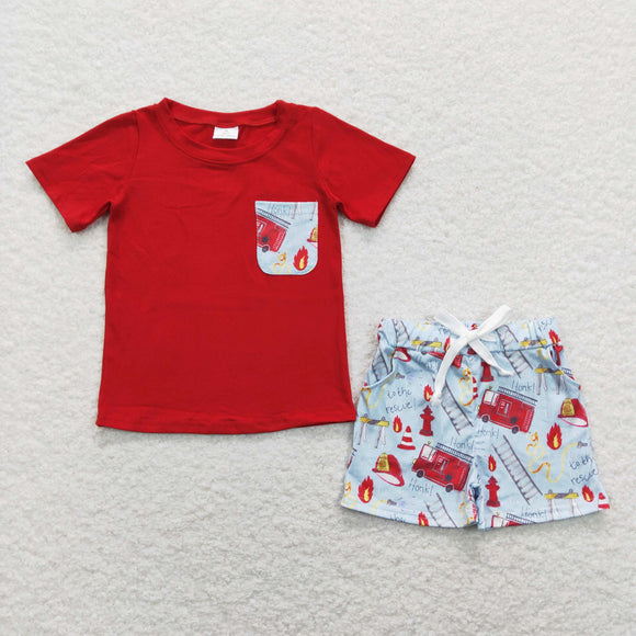 Fire Fighting Truck Red Boys Shorts Sets