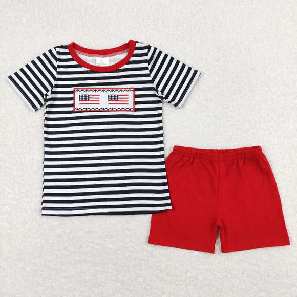 Flag White Black Stripe Red Boys 4th of July Outfits