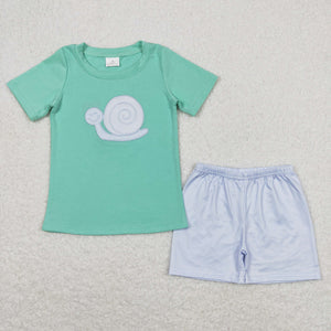 Snail Green Blue Boys Shorts Sets