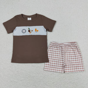 Aim Duck Brown Plaid Boys Shorts Sets