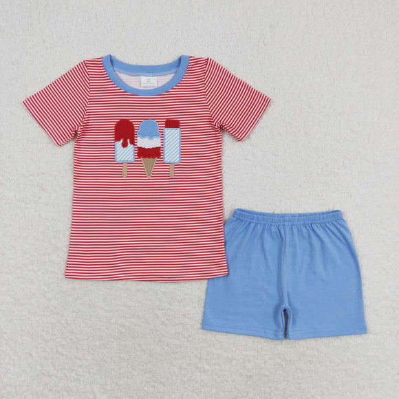 Popsicle Red Stripe Blue Boys 4th of July Outfits