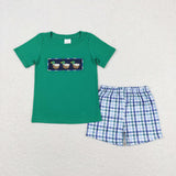 Duck Blue Plaid Green Boys Shorts Sets