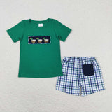 Duck Blue Plaid Green Boys Shorts Sets