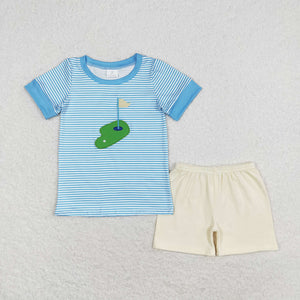 Golf Course Stripe Blue Boys Shorts Sets