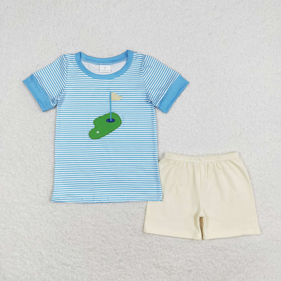 Golf Course Stripe Blue Boys Shorts Sets