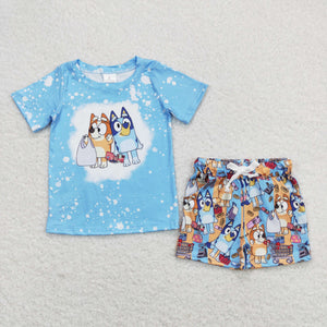 Cartoon Dogs Blue Boys Shorts Sets