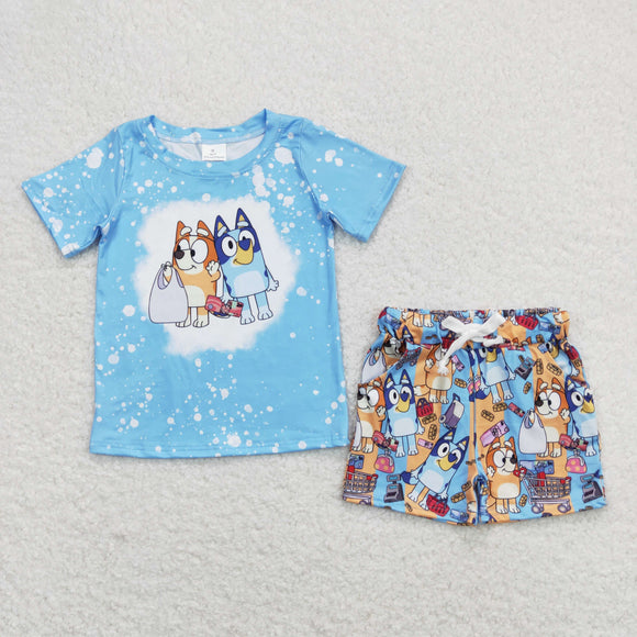 Cartoon Dogs Blue Boys Shorts Sets