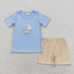 Sailboat Stripe Blue Boys Shorts Sets