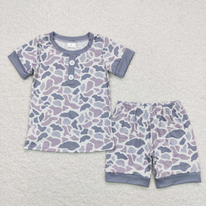 Camo Blue Brown Boys Short Sleeve Pajamas