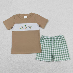 Duck Green Plaid Brown Boys Shorts Sets