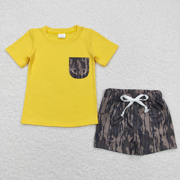 Deer Camo Pocket Yellow Boys Shorts Sets