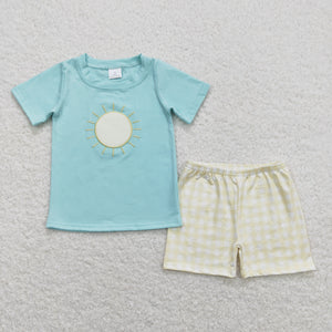 Sunny Yellow Plaid Blue Boys Shorts Sets