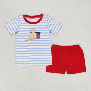 Flag Dog Stripe Red Boys 4th of July Outfits