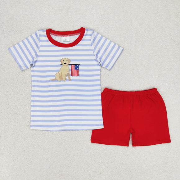 Flag Dog Stripe Red Boys 4th of July Outfits