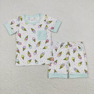 Ice Cream White Boys Short Sleeve Pajamas