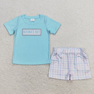 Mama's Boy Blue Green Plaid Boys Shorts Sets