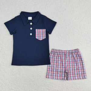 Plaid Pocket Navy Boys 4th of July Outfits